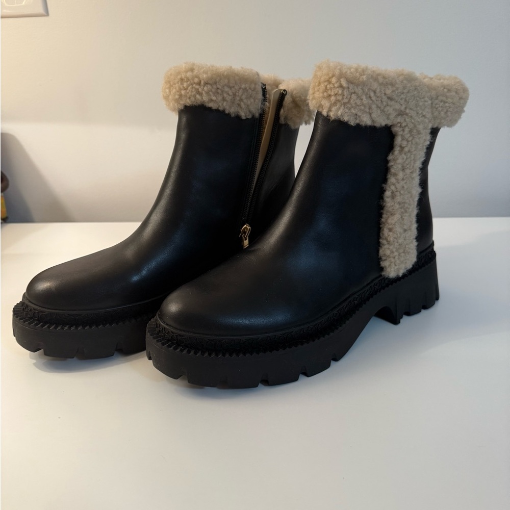 Coach Jane leather Black and Tan Ankle Boots